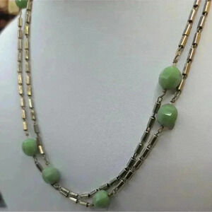J.Crew Gold Green Beaded Necklace With Gold Links Chain Unisex 36 Inches